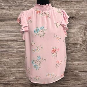 Catherine Malandrino Pink Floral Smocked Blouse S and M